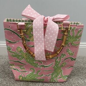 Keeks & Brie Chic Pink Octopus Tote with Bamboo Handles